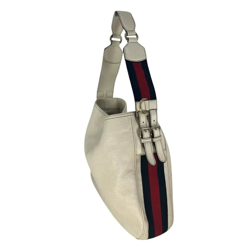 Gucci Vintage Web Leather Heritage Hobo Bag White Shoulder Bag - Picture 5 of 16